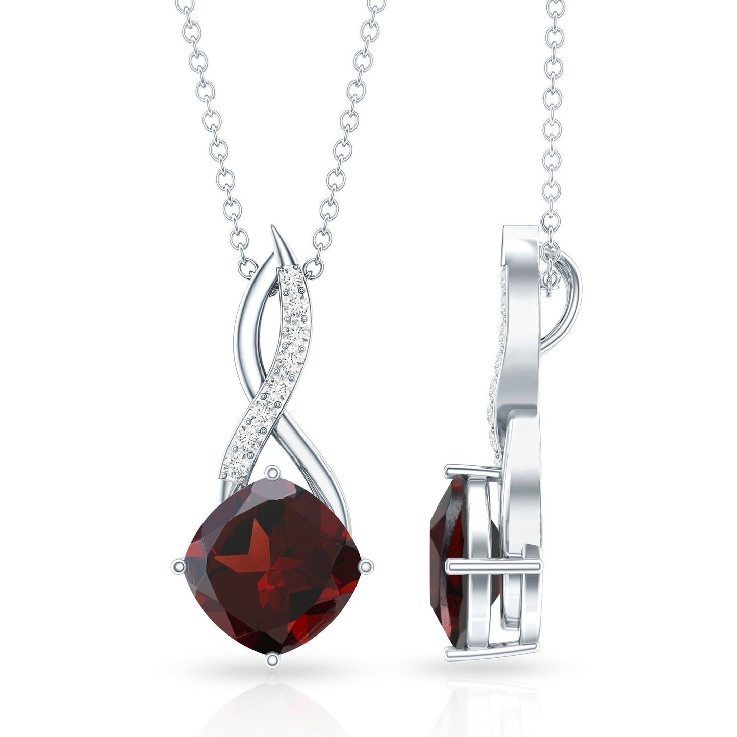 3.2 Carat Cushion Garnet Drop Infinity Necklace with Diamond