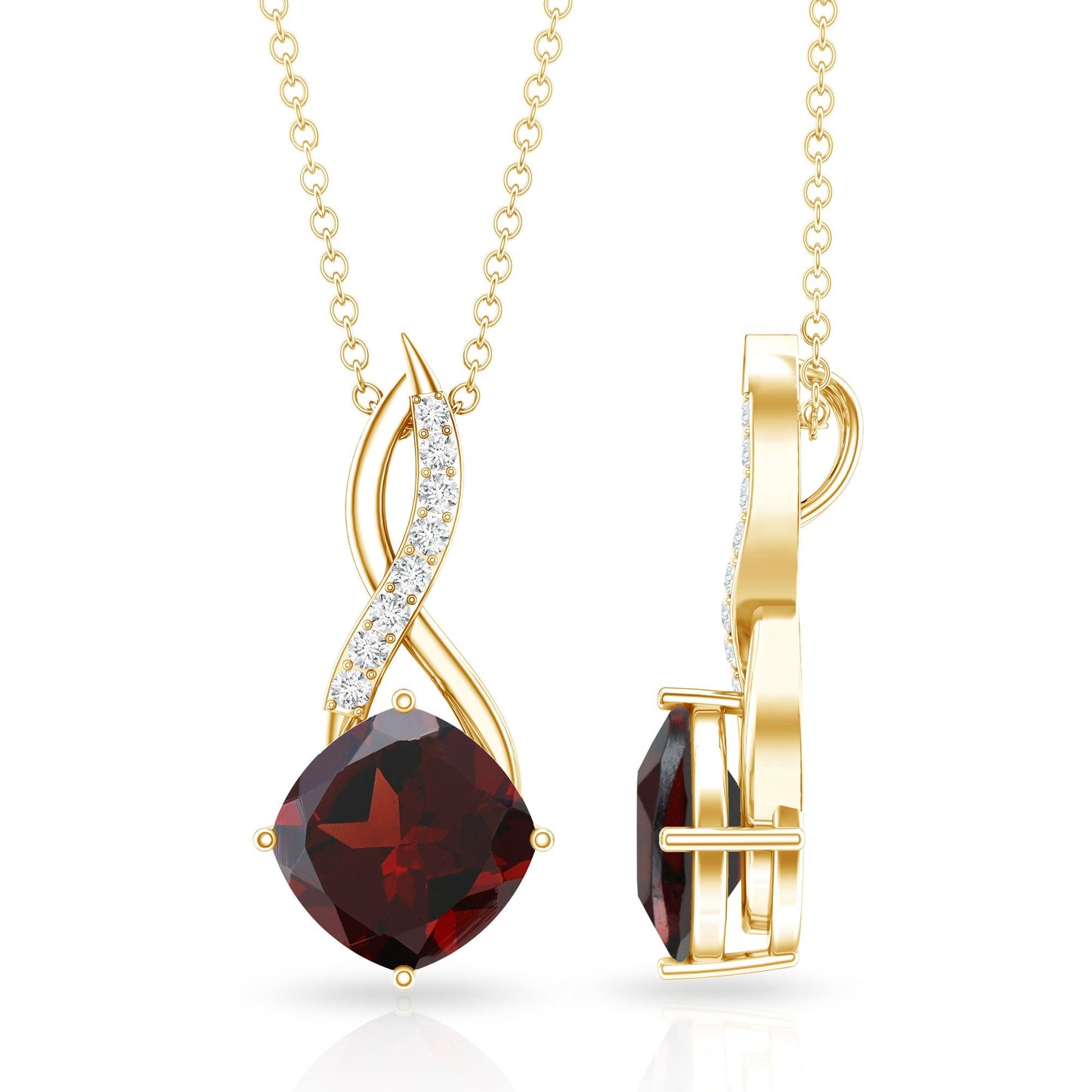 3.2 Carat Cushion Garnet Drop Infinity Necklace with Diamond