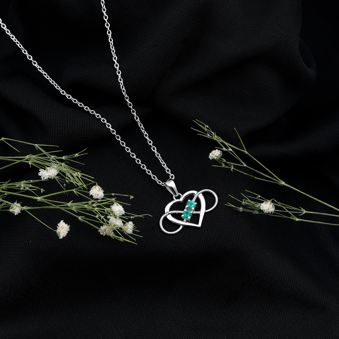 Heart Infinity Necklace with Real Emerald