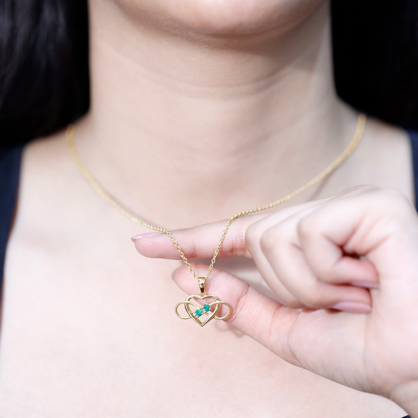 Heart Infinity Necklace with Real Emerald