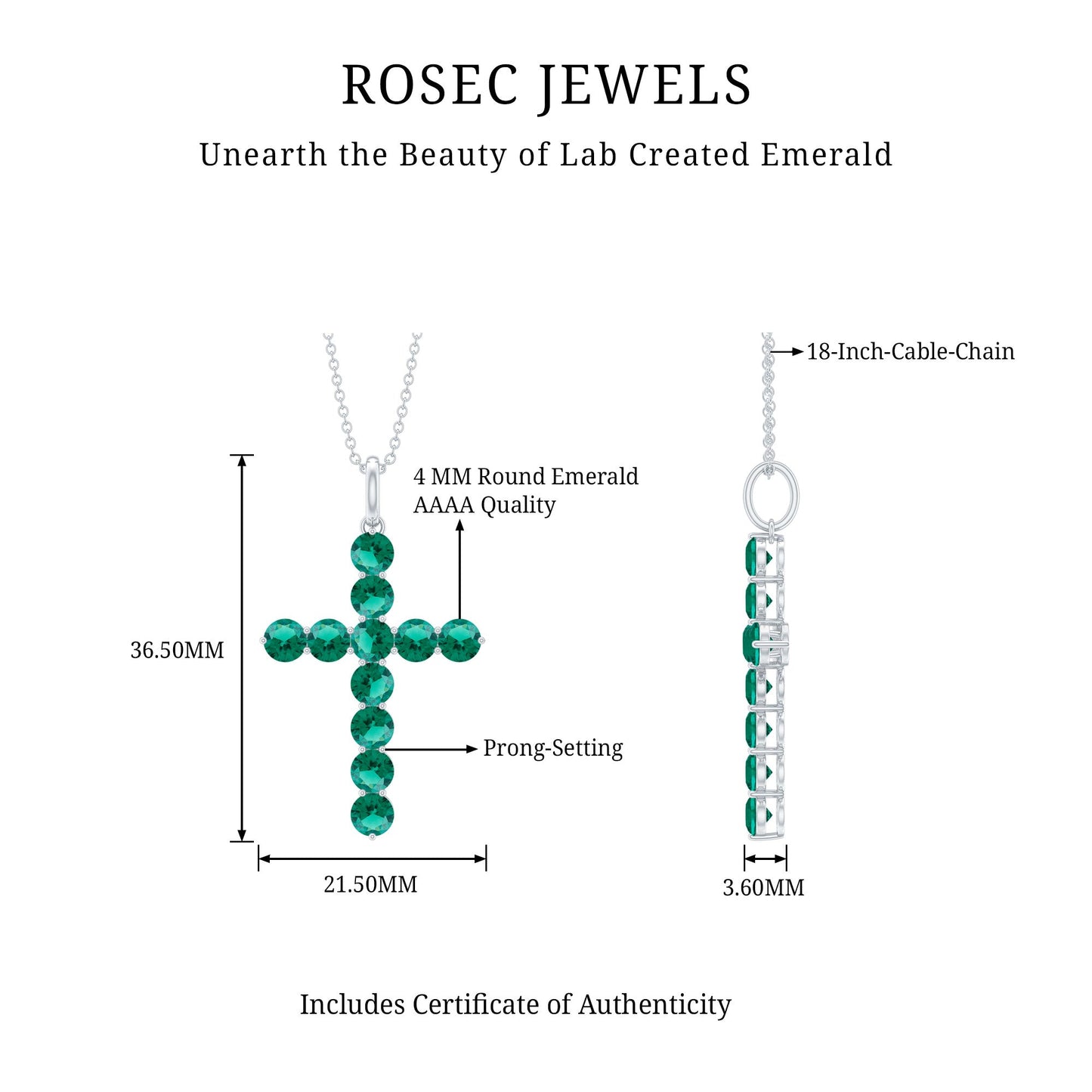 Certified Lab Grown Emerald Christian Cross Necklace With Chain