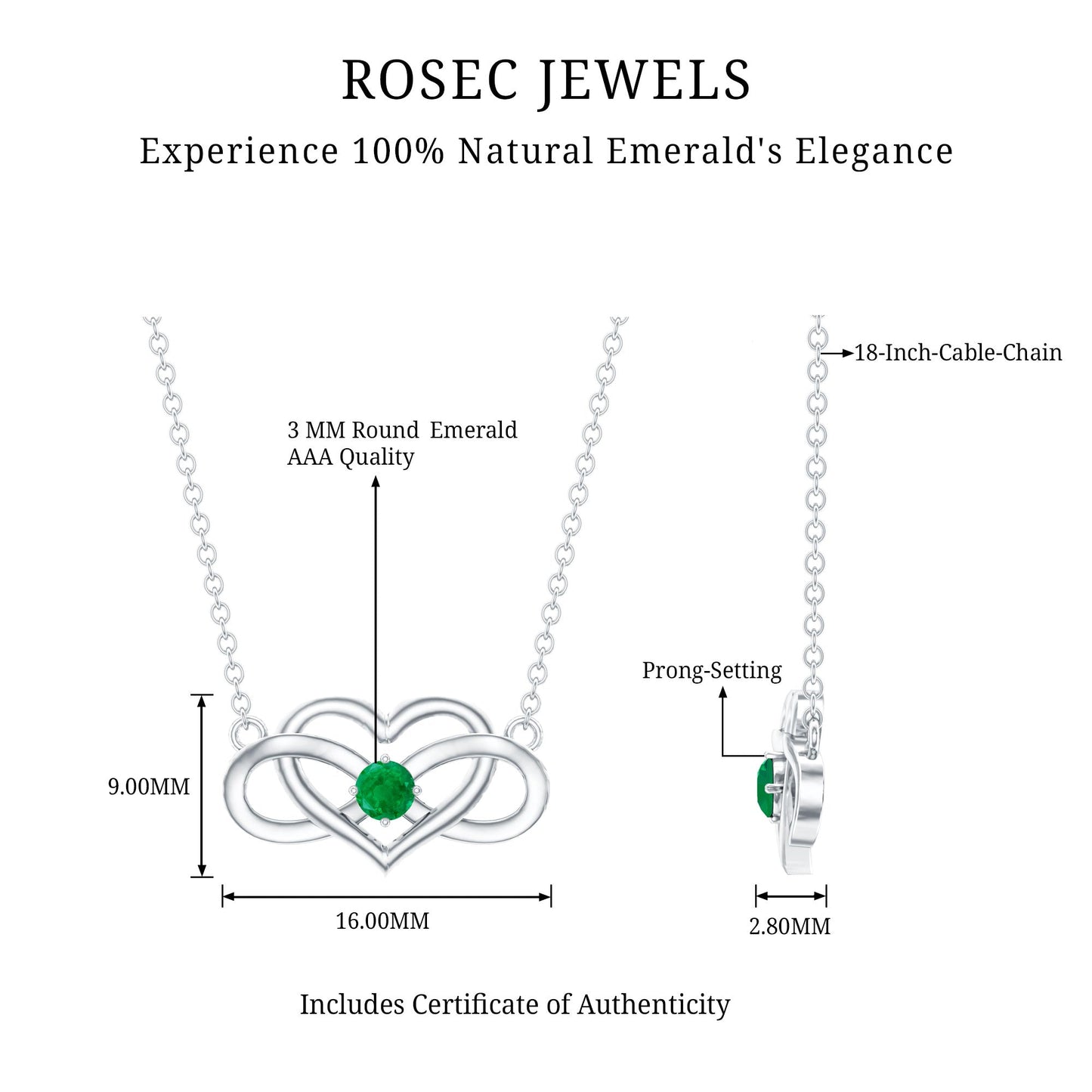 Emerald Heart and Infinity Chain Necklace for Women