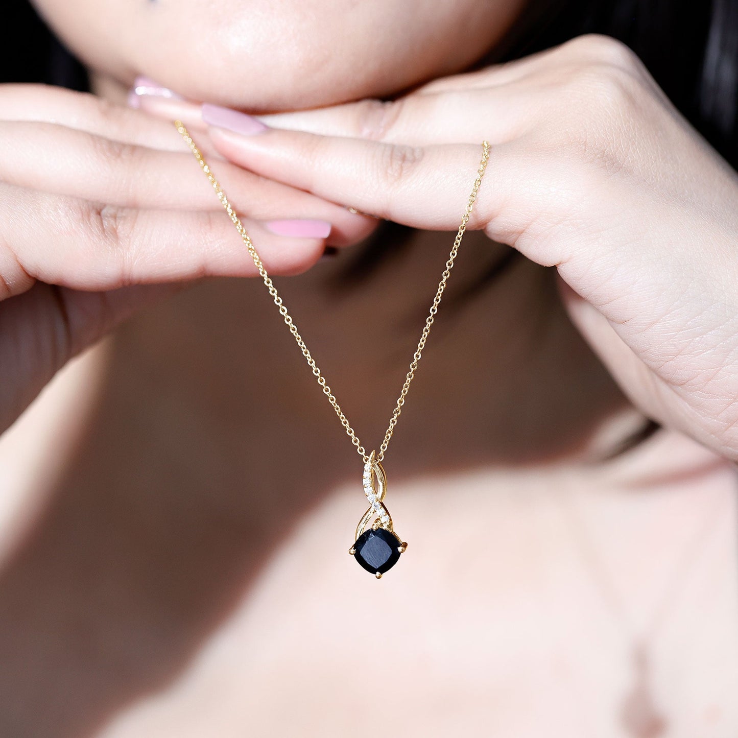2.83 Carat Cushion Lab Grown Black Diamond Infinity Necklace
