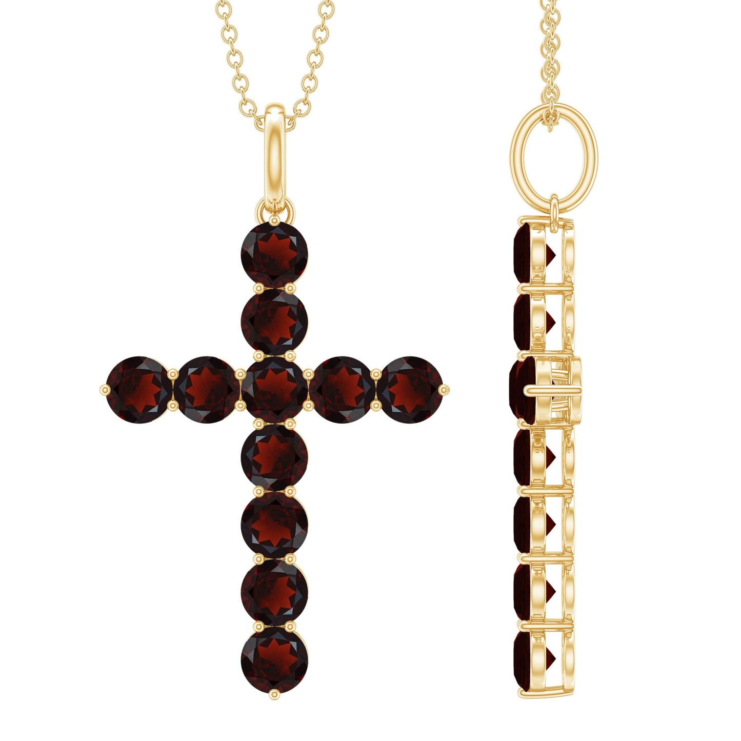 Genuine Garnet Cross Pendant Necklace