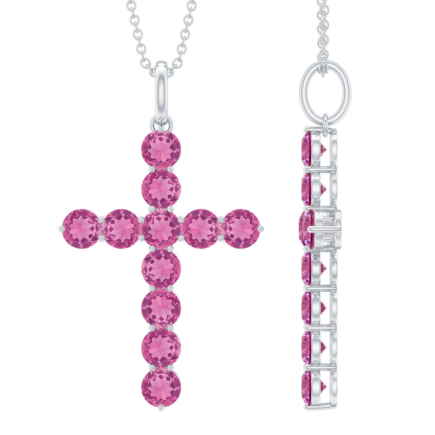 Natural Pink Tourmaline Cross Pendant Necklace for Women