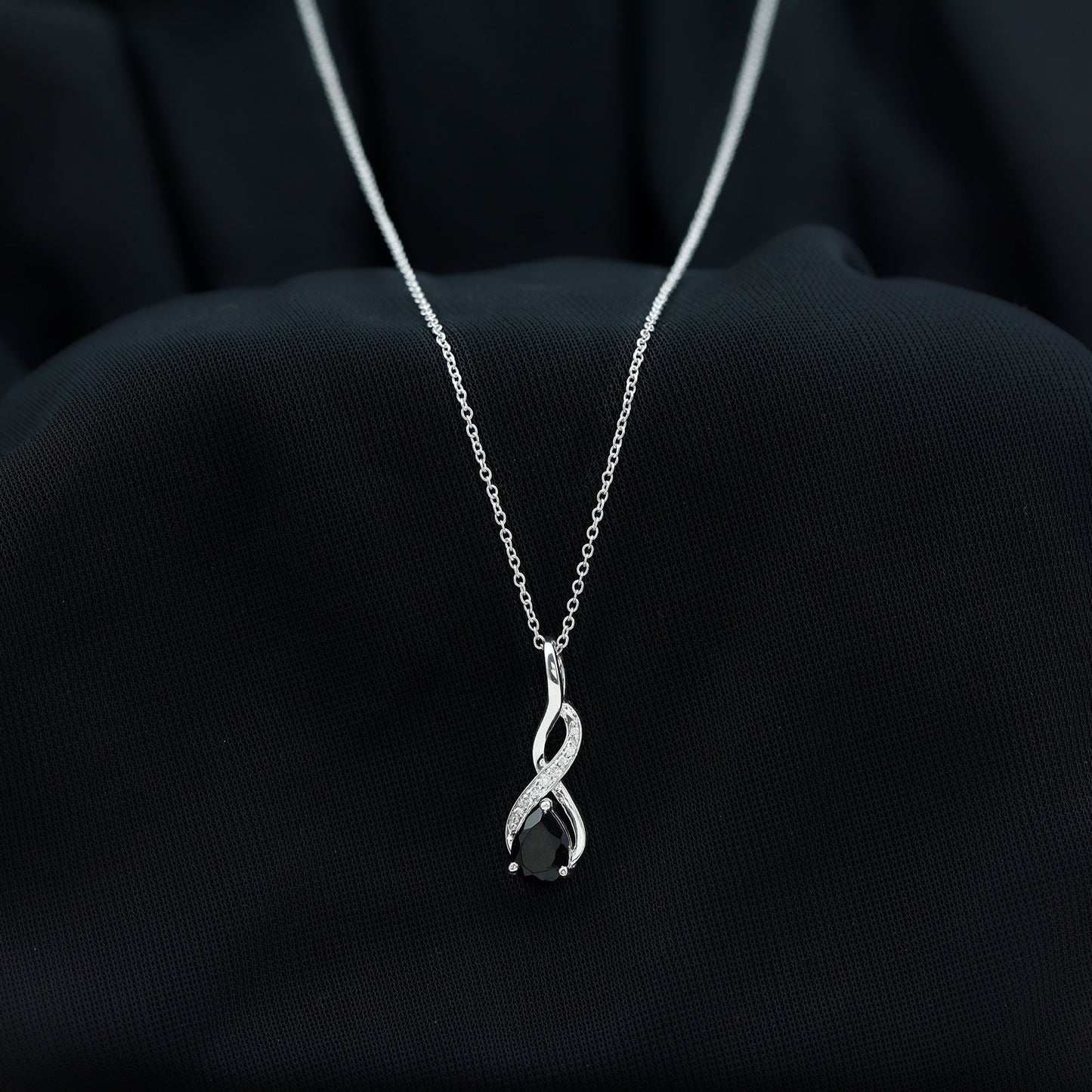 1 Carat Pear Shape Black Onyx Infinity Necklace with Diamonds