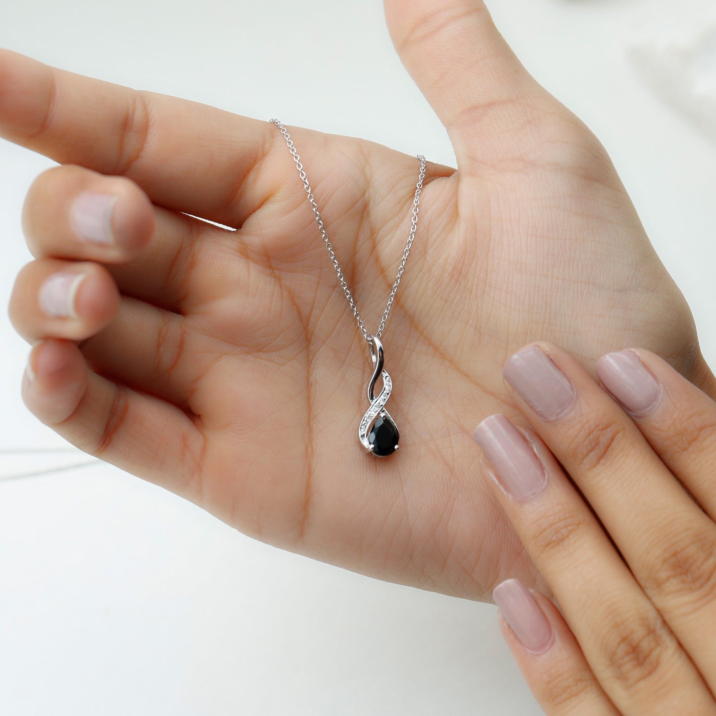 1 Carat Pear Shape Black Onyx Infinity Necklace with Diamonds