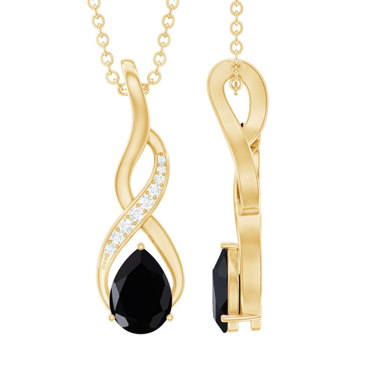 1 Carat Pear Shape Black Onyx Infinity Necklace with Diamonds
