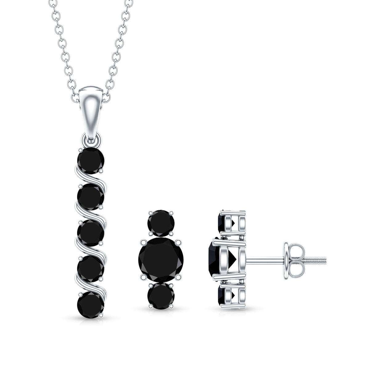 Lab Grown Black Diamond Bar Necklace and Earrings Set
