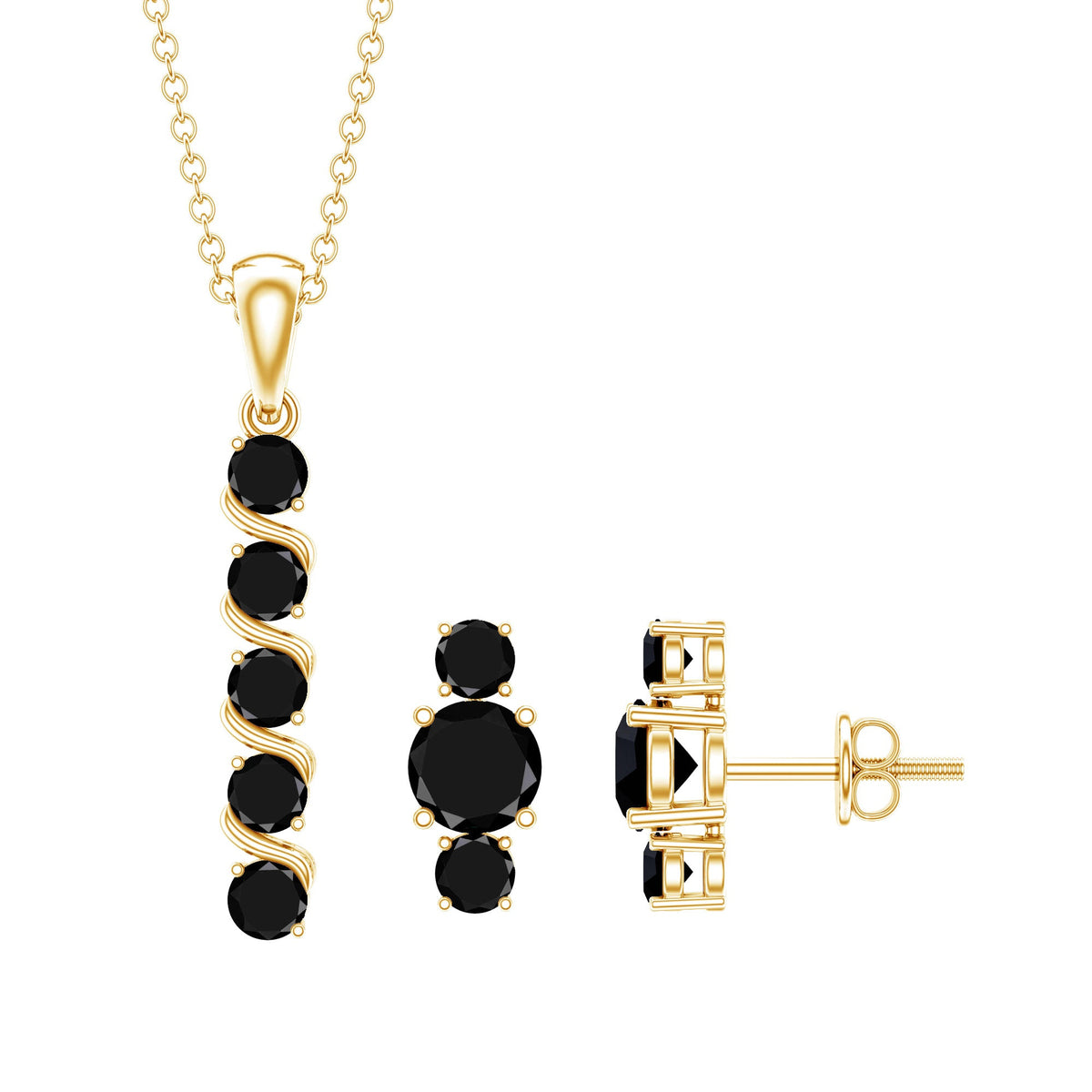 Lab Grown Black Diamond Bar Necklace and Earrings Set