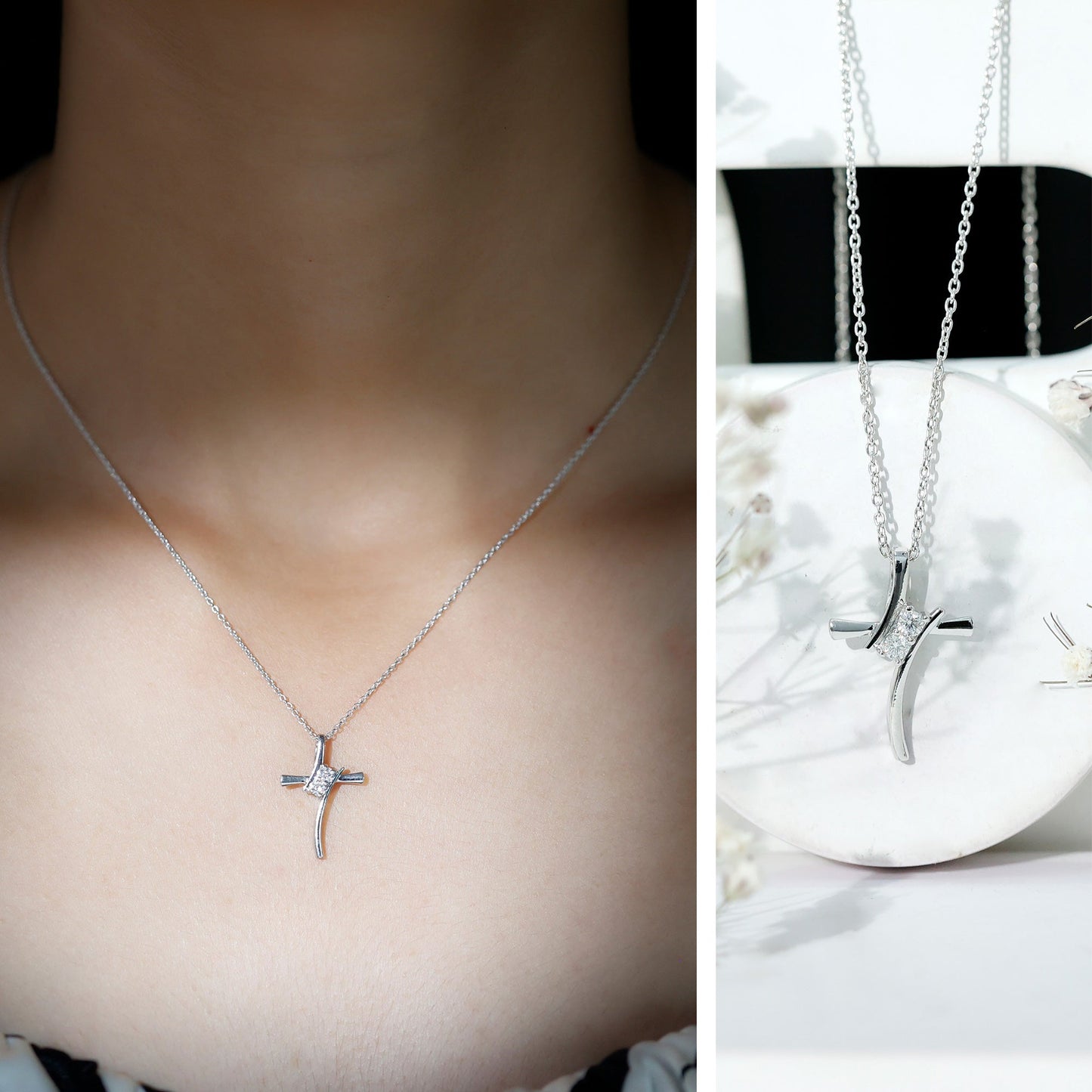 Diamond Cross Pendant Necklace for Women