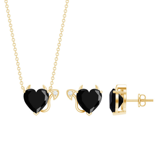 Heart Shape Lab Grown Black and White Diamond Devil Jewelry Set