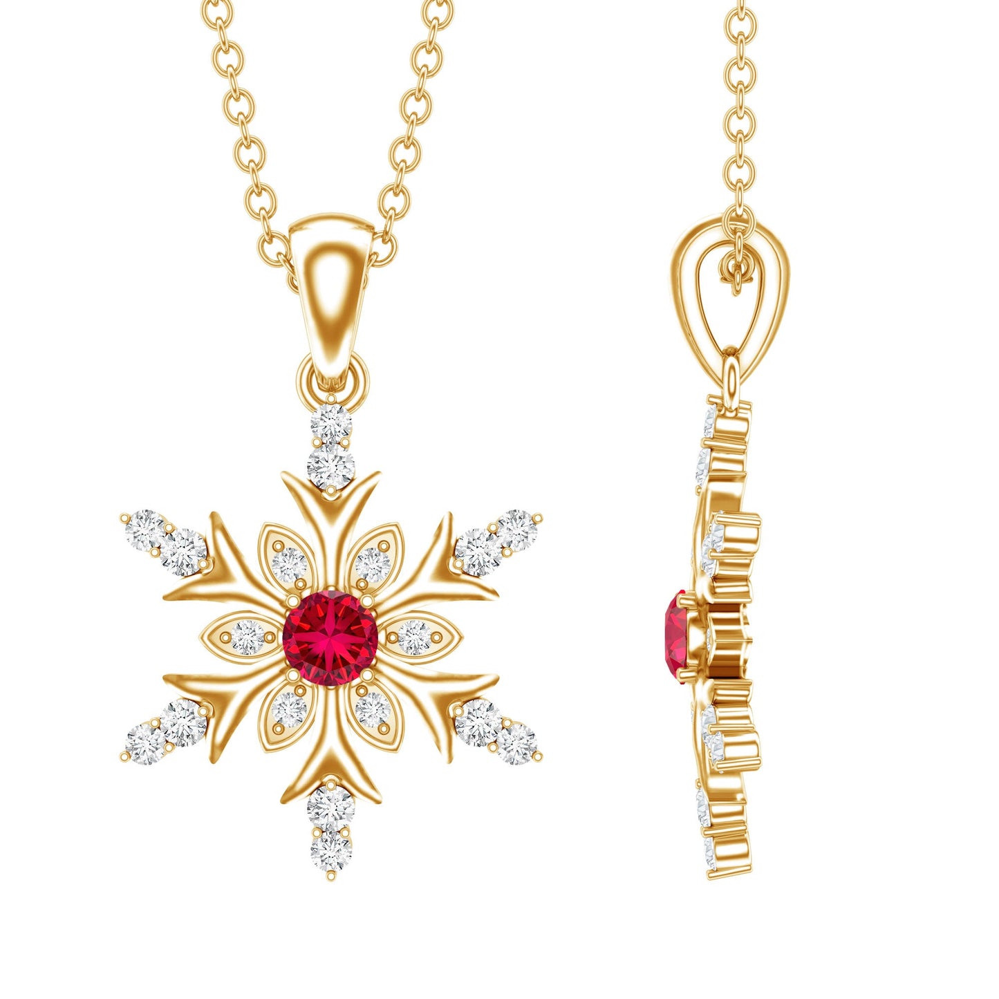 Lab Created Ruby Snowflake Pendant with Diamond Accent