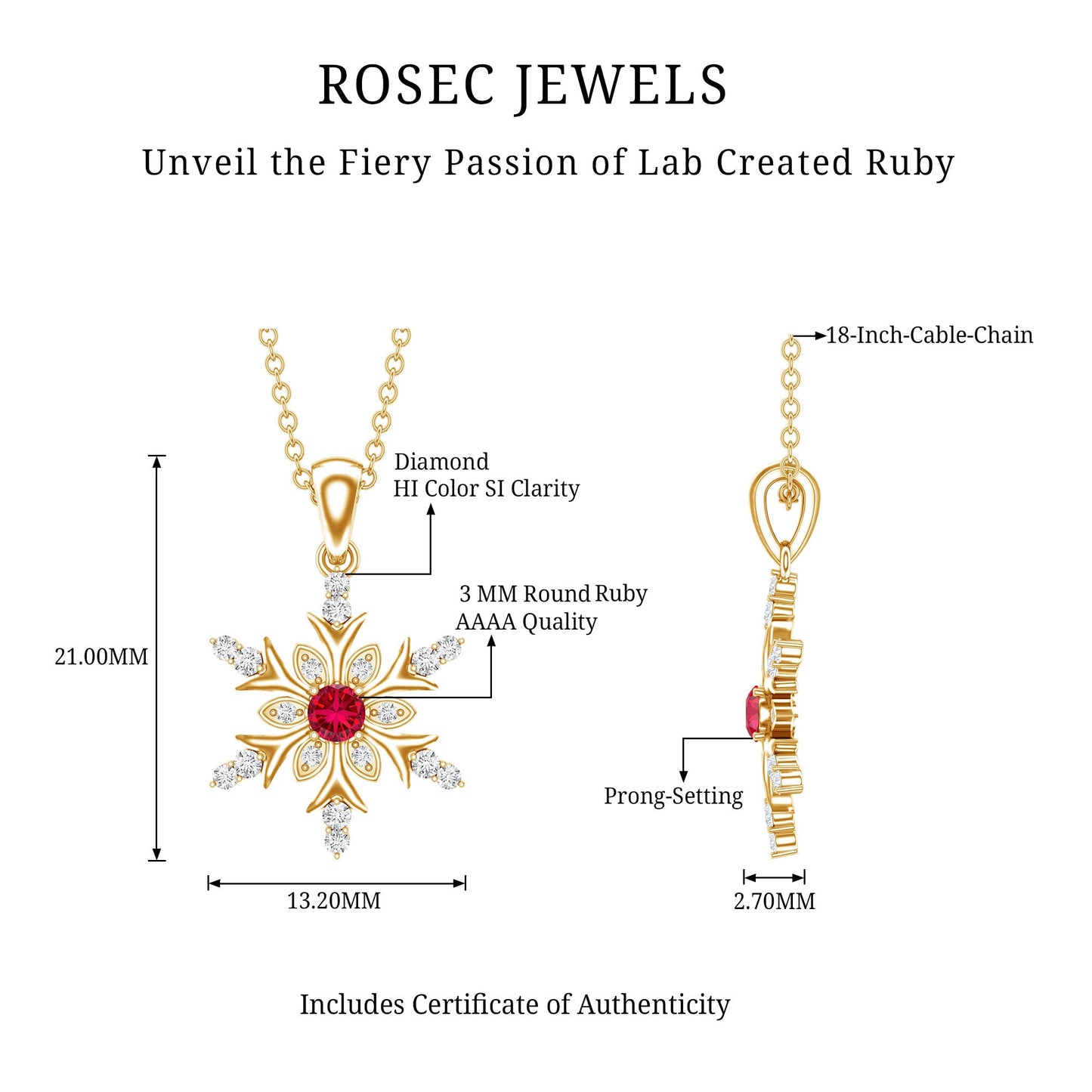 Lab Created Ruby Snowflake Pendant with Diamond Accent