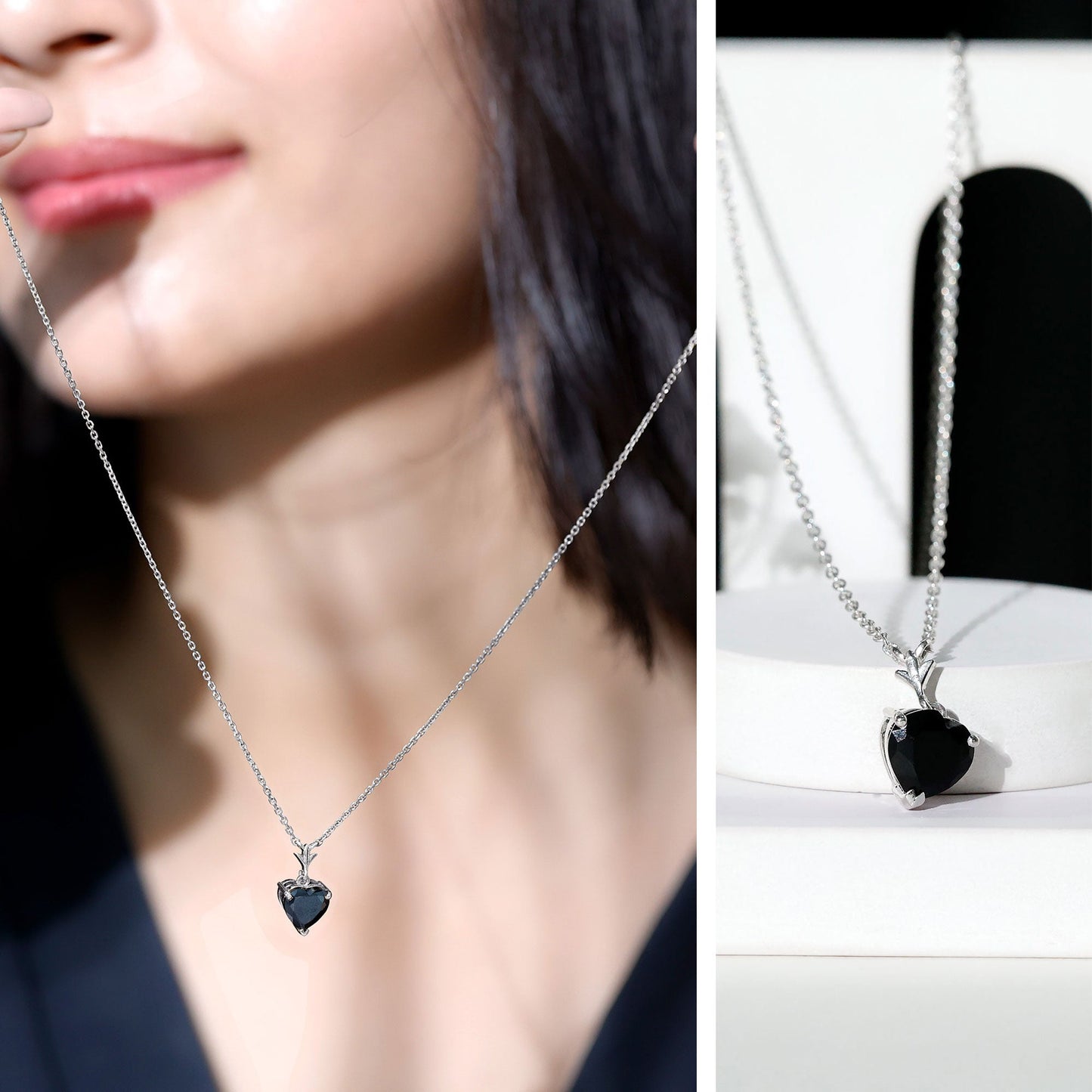 Lab Created Black Diamond Heart Shape Necklace With Chain