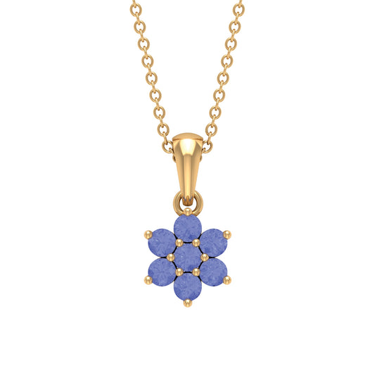 Natural Tanzanite Flower Cluster Pendant Necklace