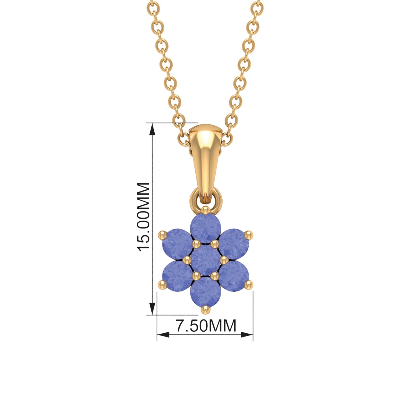 Natural Tanzanite Flower Cluster Pendant Necklace