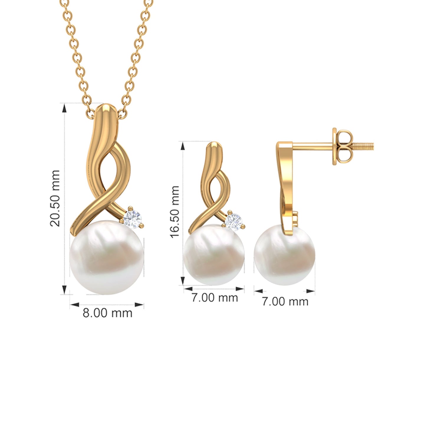 7.4 Carat Freshwater Pearl and Diamond Simple Drop jewelry Set