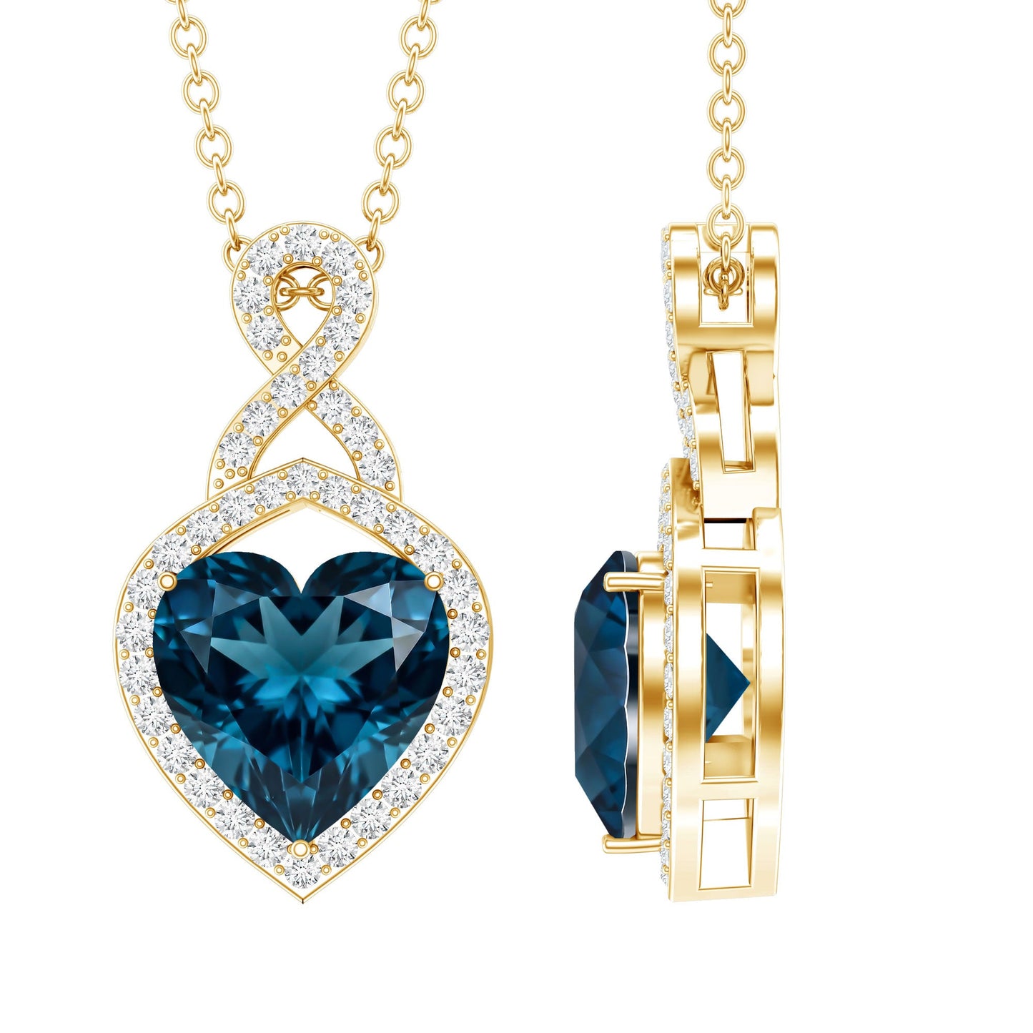 2 Carat Heart Shape London Blue Topaz Infinity Necklace with Diamond