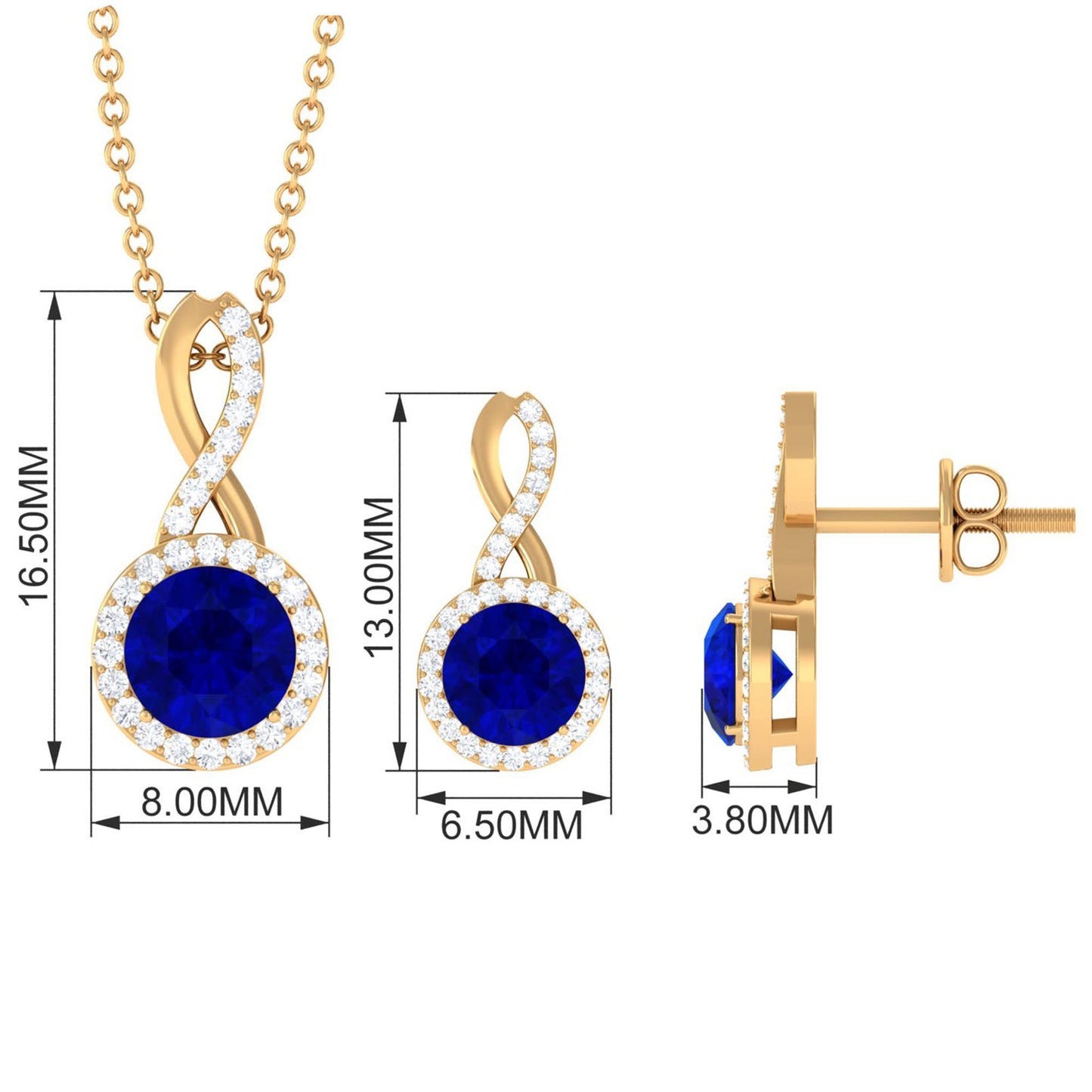 Certified Lab Grown Blue Sapphire Bridal Jewelry Set