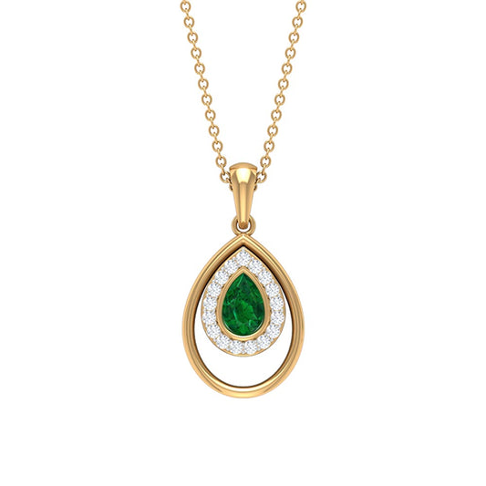 Natural Emerald Teardrop Necklace with Diamond