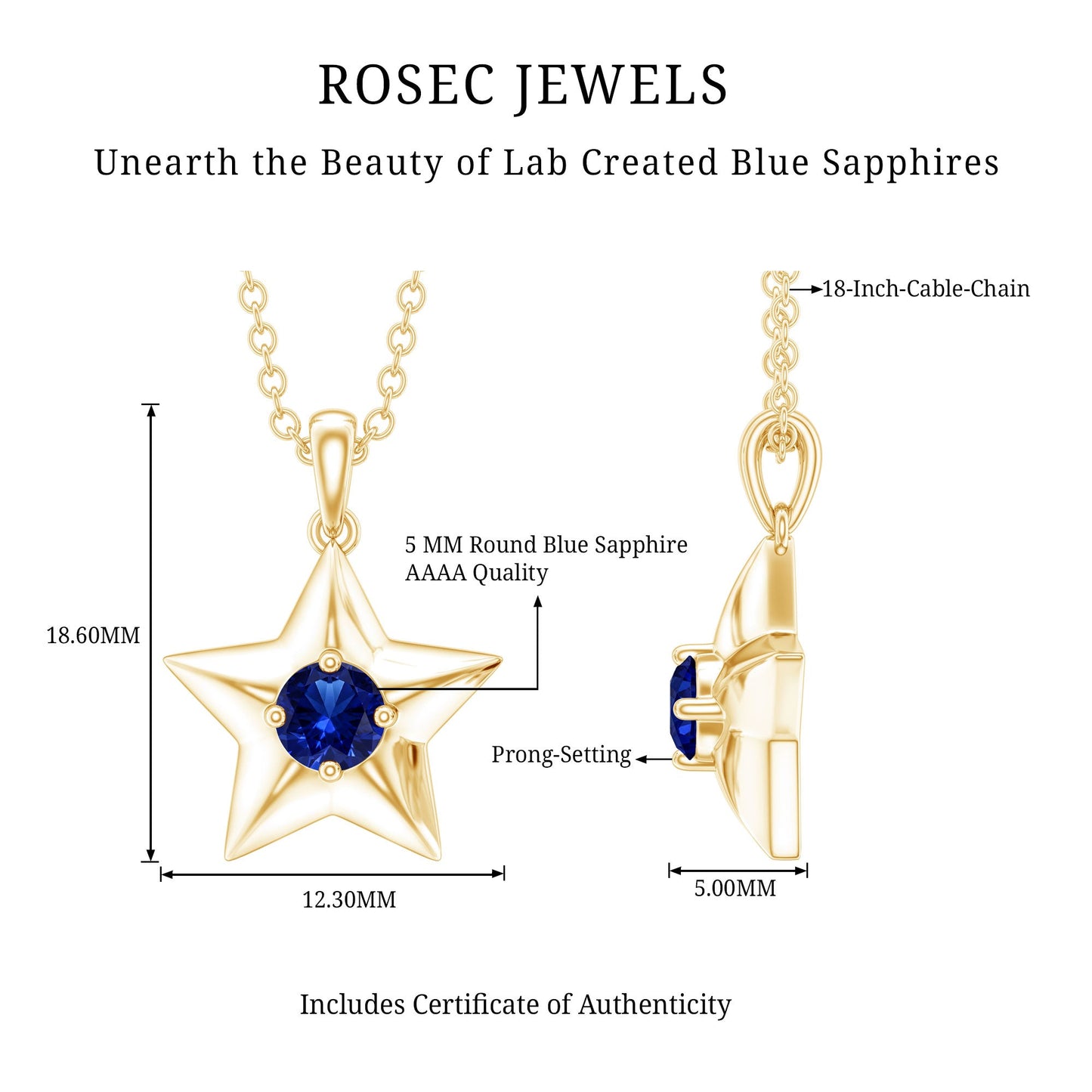 Lab Created Blue Sapphire Star Of David Necklace