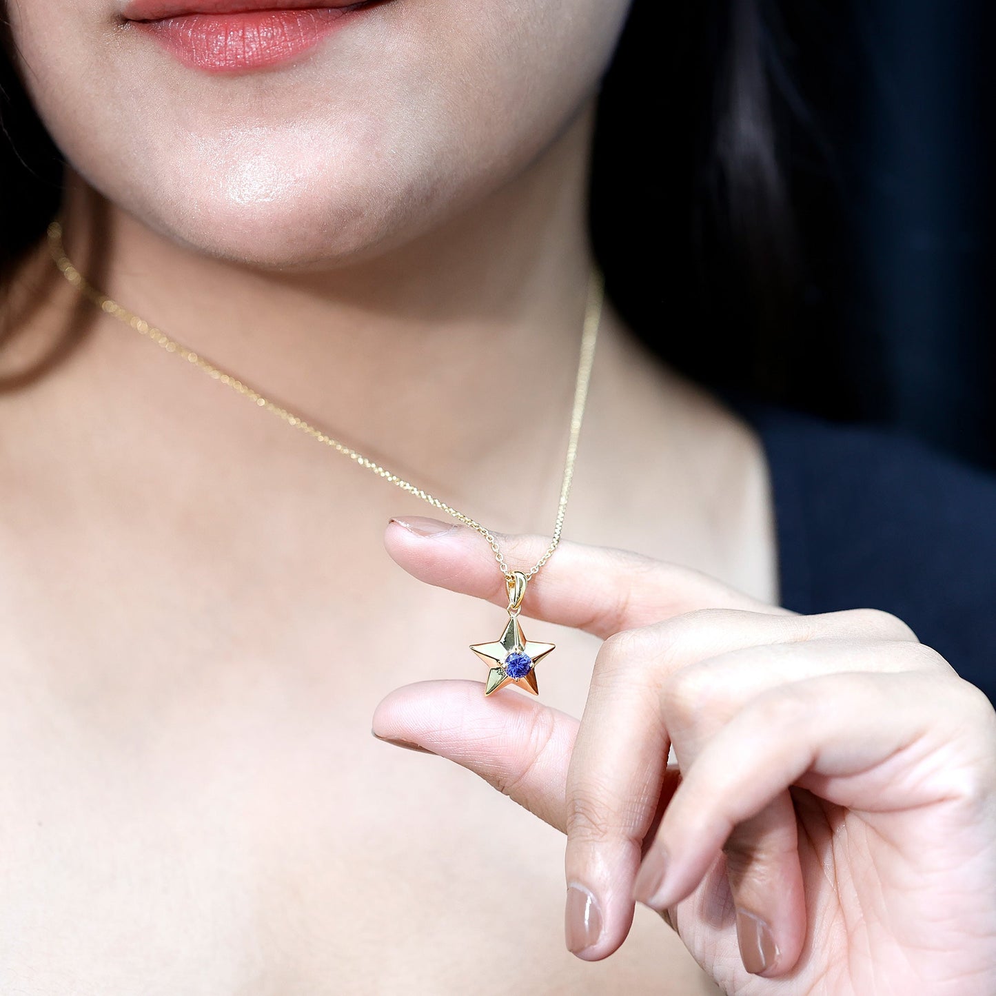Lab Created Blue Sapphire Star Of David Necklace