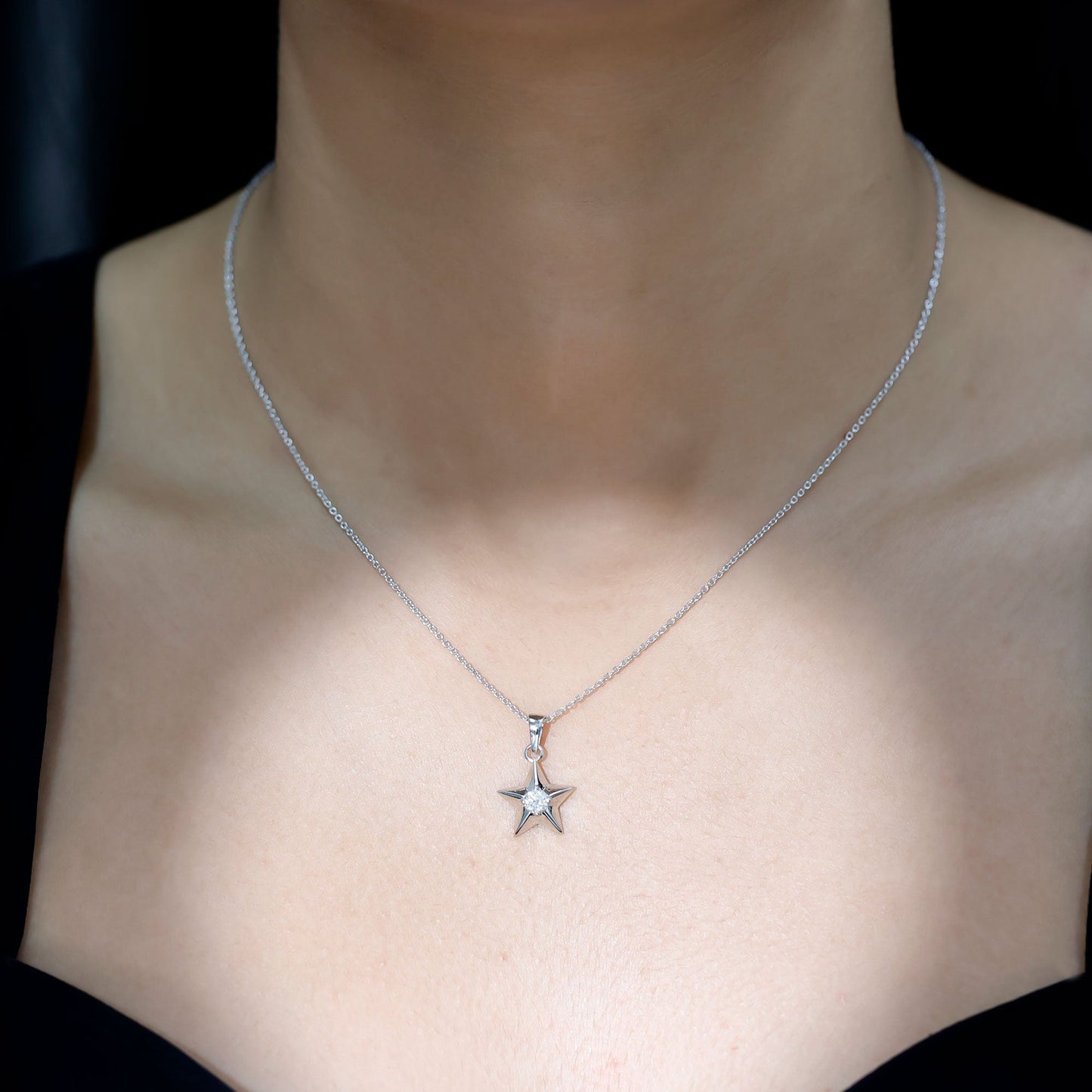 Certified Moissanite Star Pendant Necklace with Chain