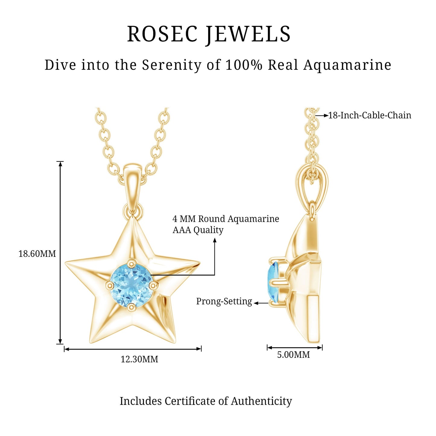 Natural Aquamarine Star of David Necklace for Women