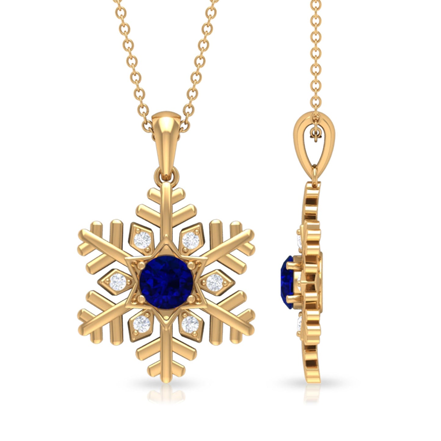 Genuine 0.9 Carat Blue Sapphire Snowflake Pendant Necklace with Diamond