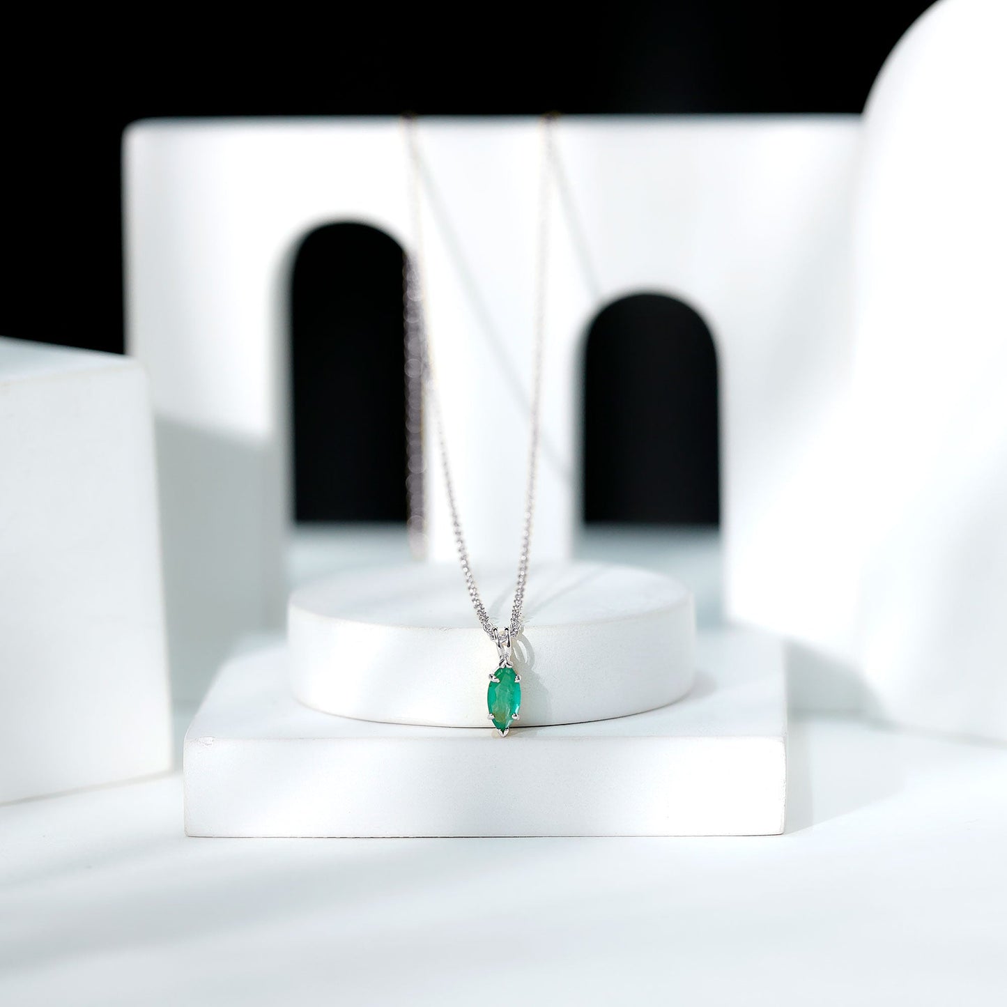 Marquise Cut Emerald Solitaire Pendant Necklace