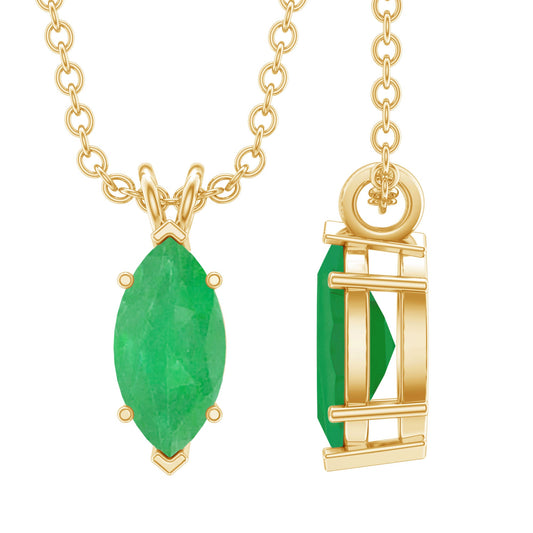 Marquise Cut Emerald Solitaire Pendant Necklace