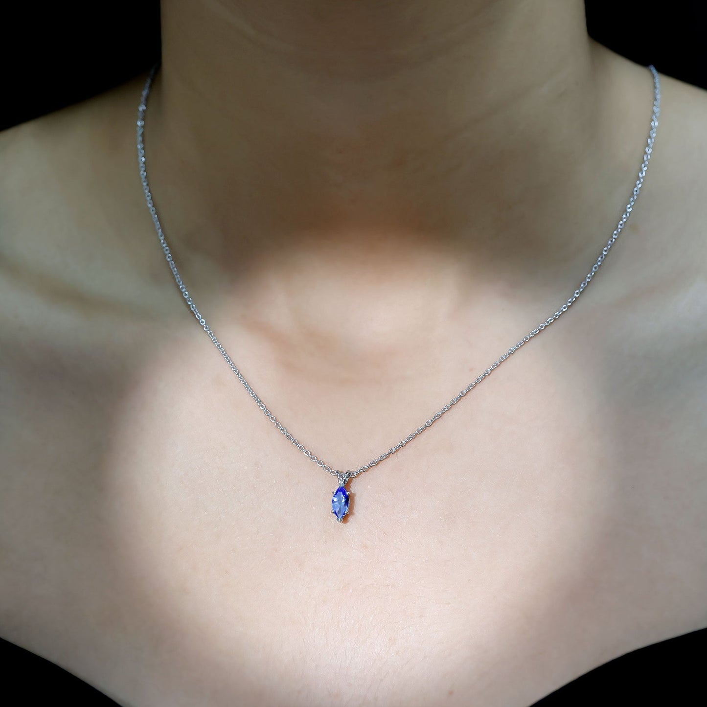 Natural 0.6 Carat Marquise Tanzanite Pendant Necklace with Silver Chain