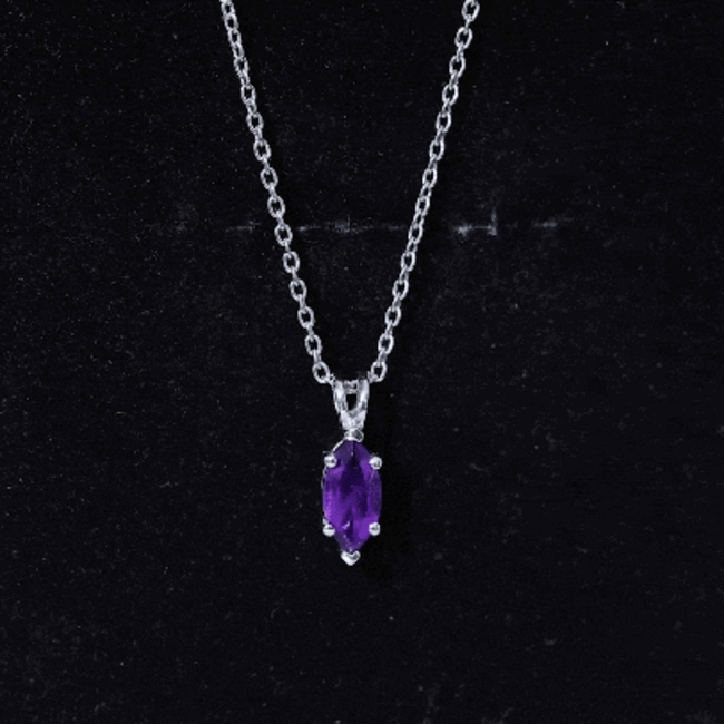 Genuine Marquise Cut Amethyst Solitaire Necklace with Silver Chain