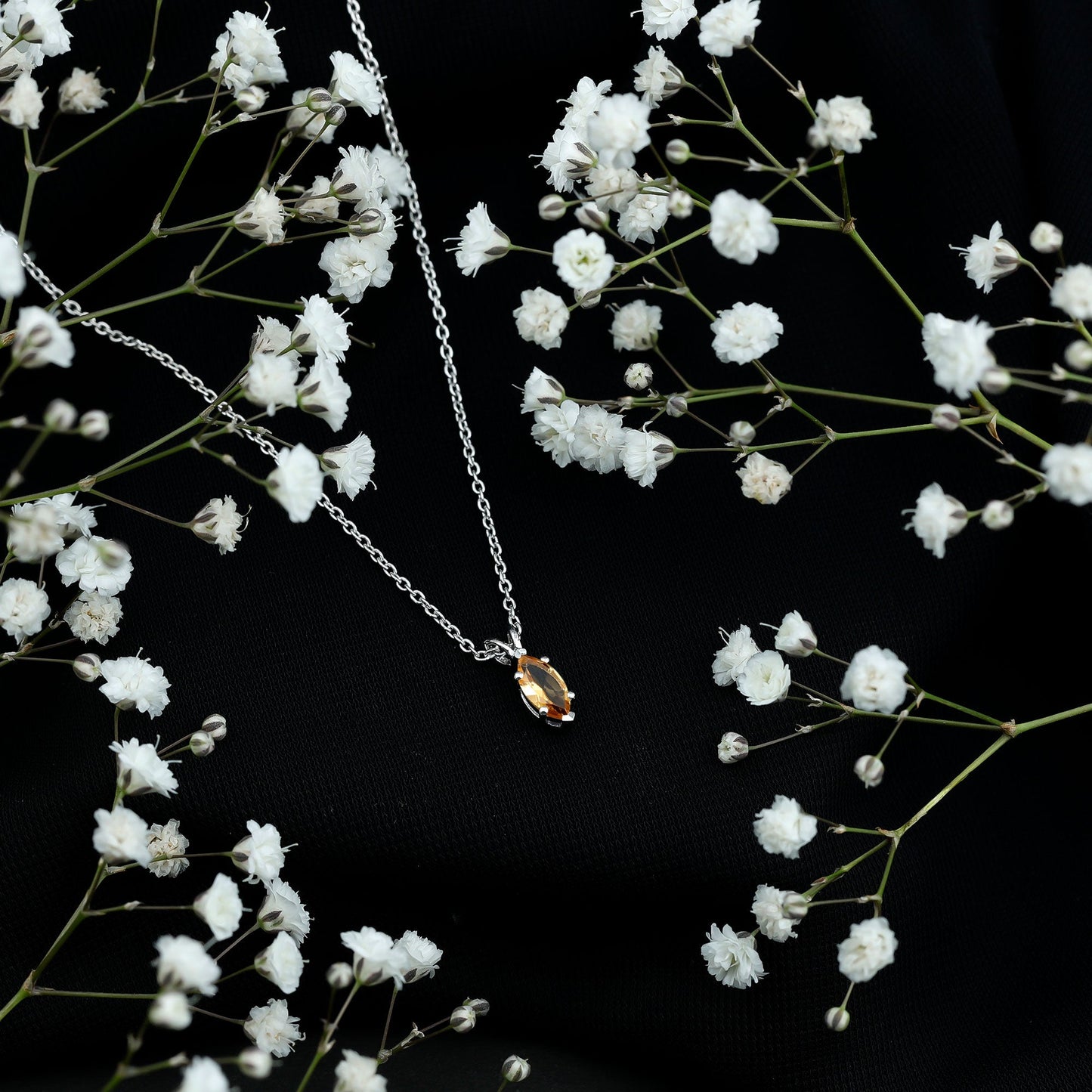 Marquise Cut 4X8 MM Citrine Solitaire Necklace with Silver Chain