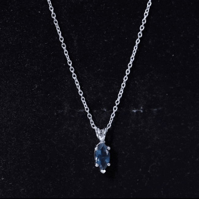 Real 0.7 Carat Marquise London Blue Topaz Necklace with Silver Chain