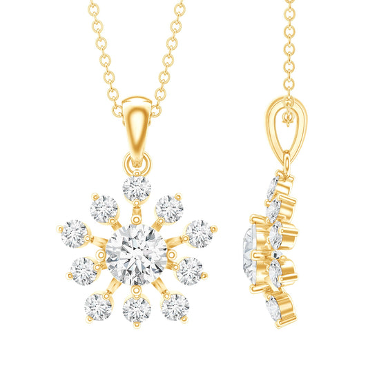 Certified Moissanite Snowflake Necklace in Yellow Gold Plated Silver