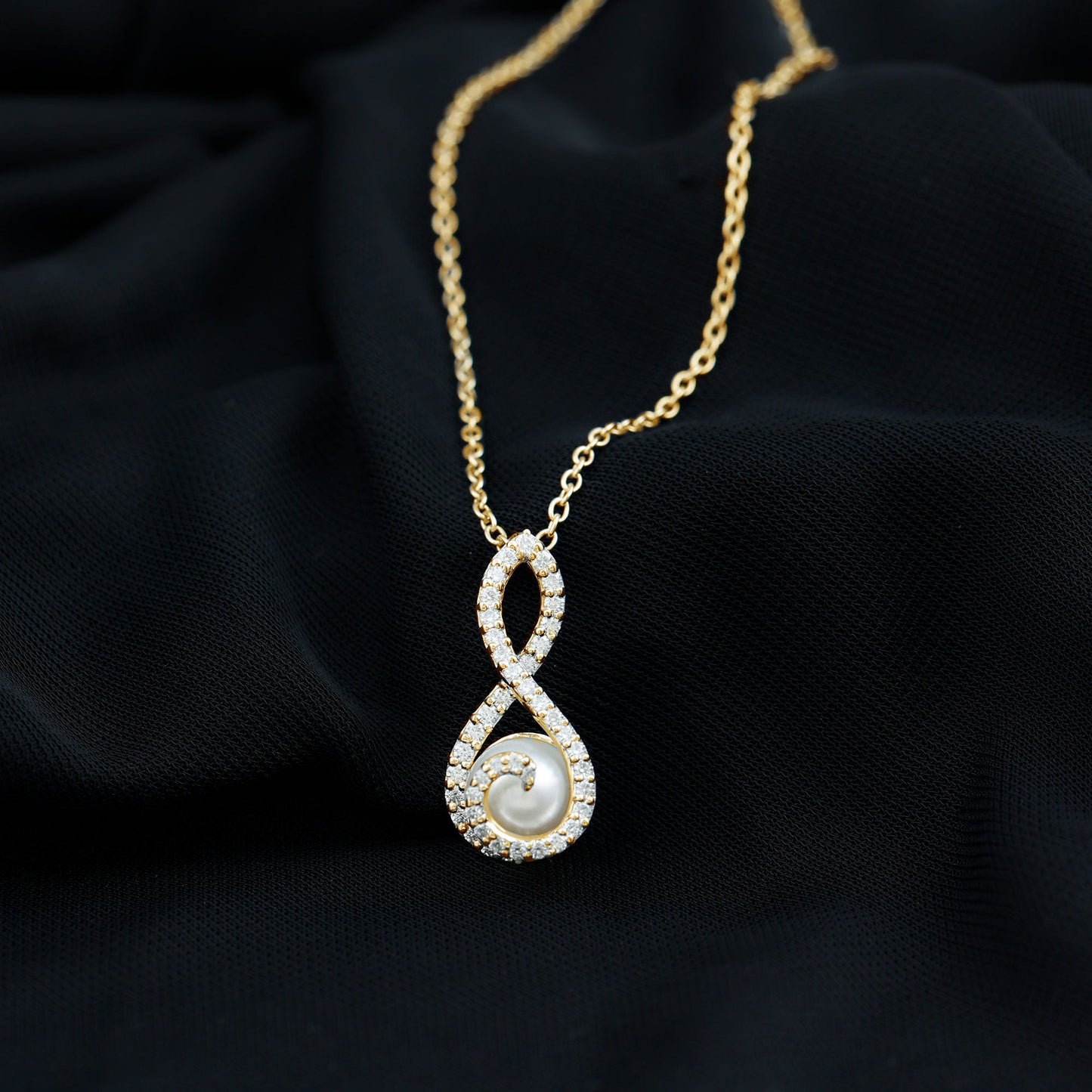Designer Freshwater Pearl and Moissanite Infinity Necklace With Chain