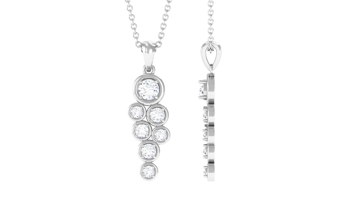 Certified Moissanite Cluster Dangle Pendant in Bezel Setting