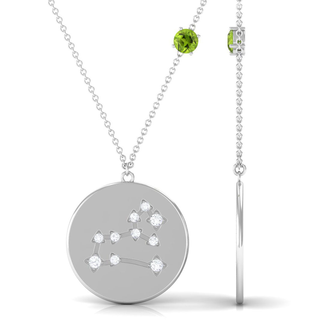 Genuine Peridot and Diamond Leo Constellation Necklace