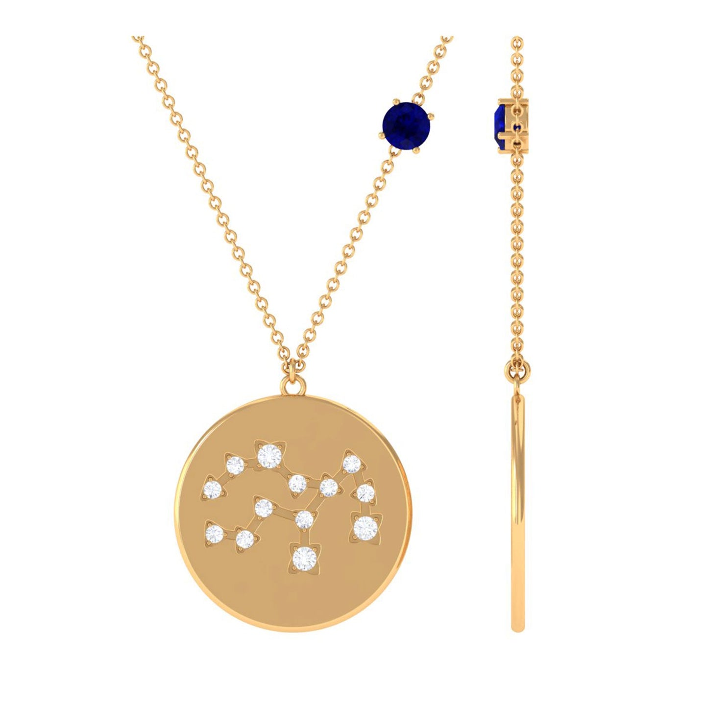 Real Blue Sapphire Diamond Virgo Zodiac Necklace for Women