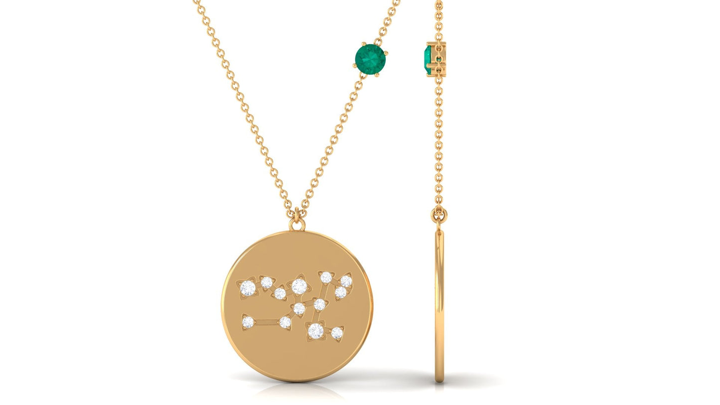 Natural Emerald Taurus Zodiac Constellation Necklace with Diamond
