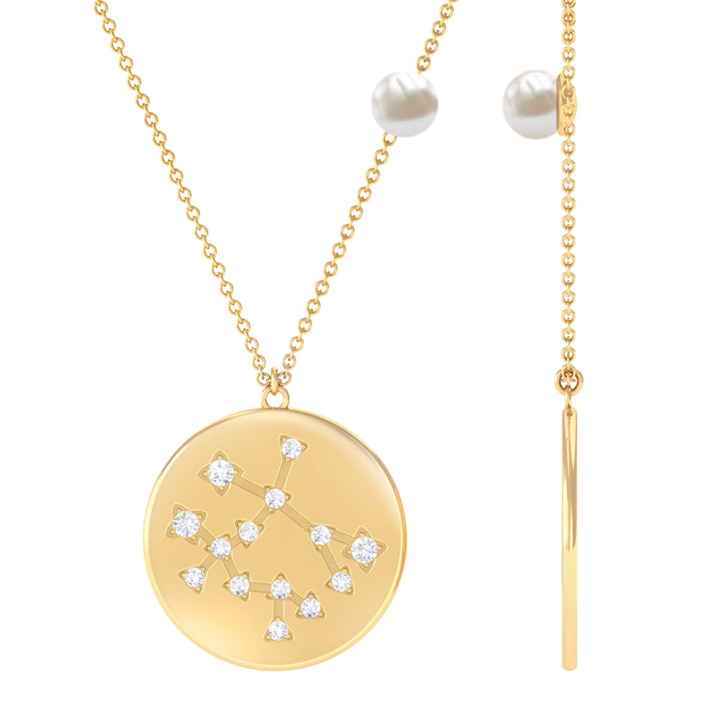 Freshwater Pearl and Diamond Zodiac Gemini Necklace