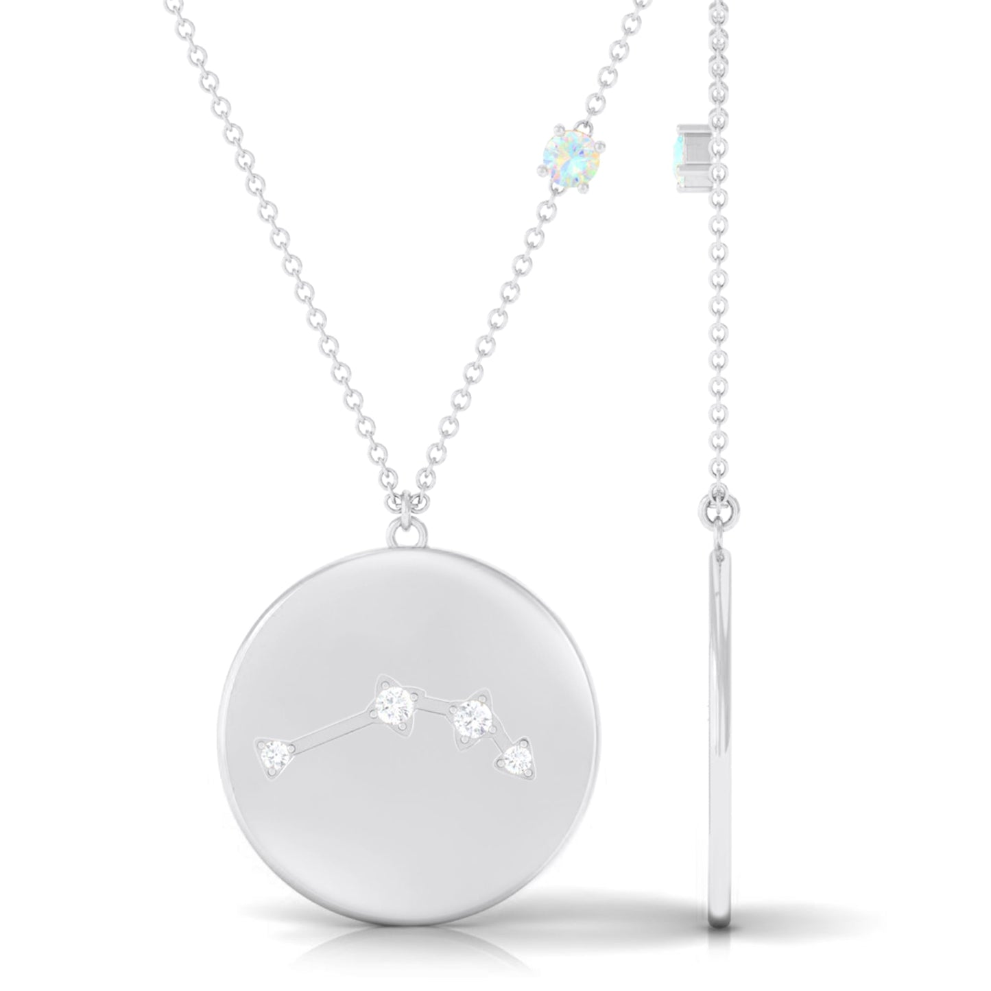 Natural Ethiopian Opal Diamond Zodiac Libra Constellation Necklace