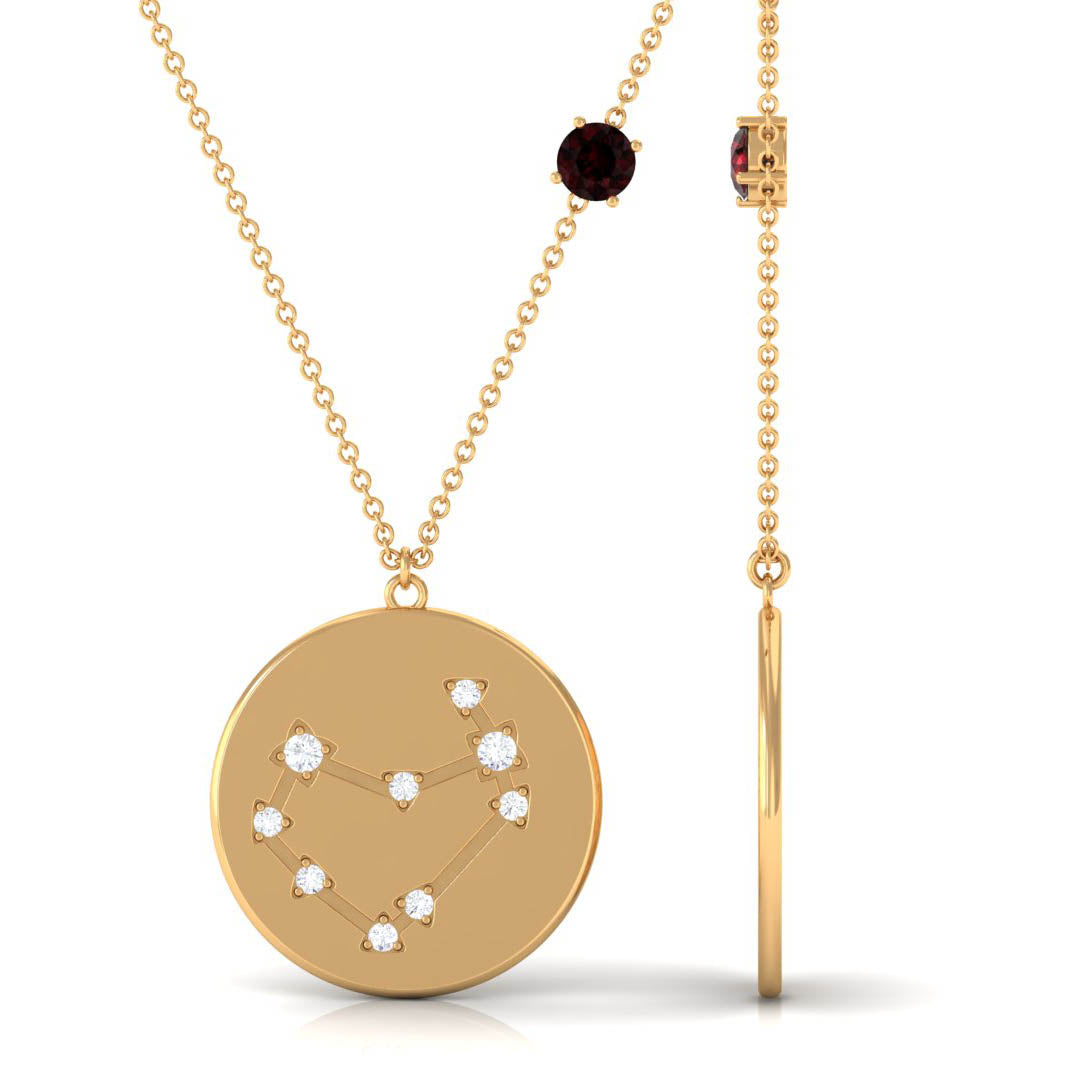 Garnet and Diamond Capricorn Zodiac Disc Pendant Necklace