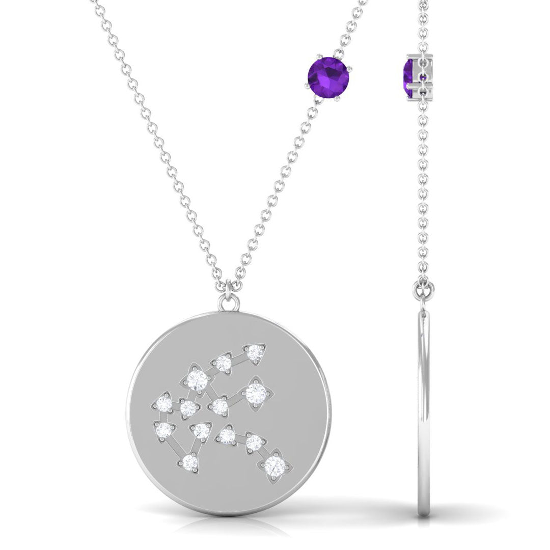Certified Real Amethyst Aquarius Zodiac Disc Necklace