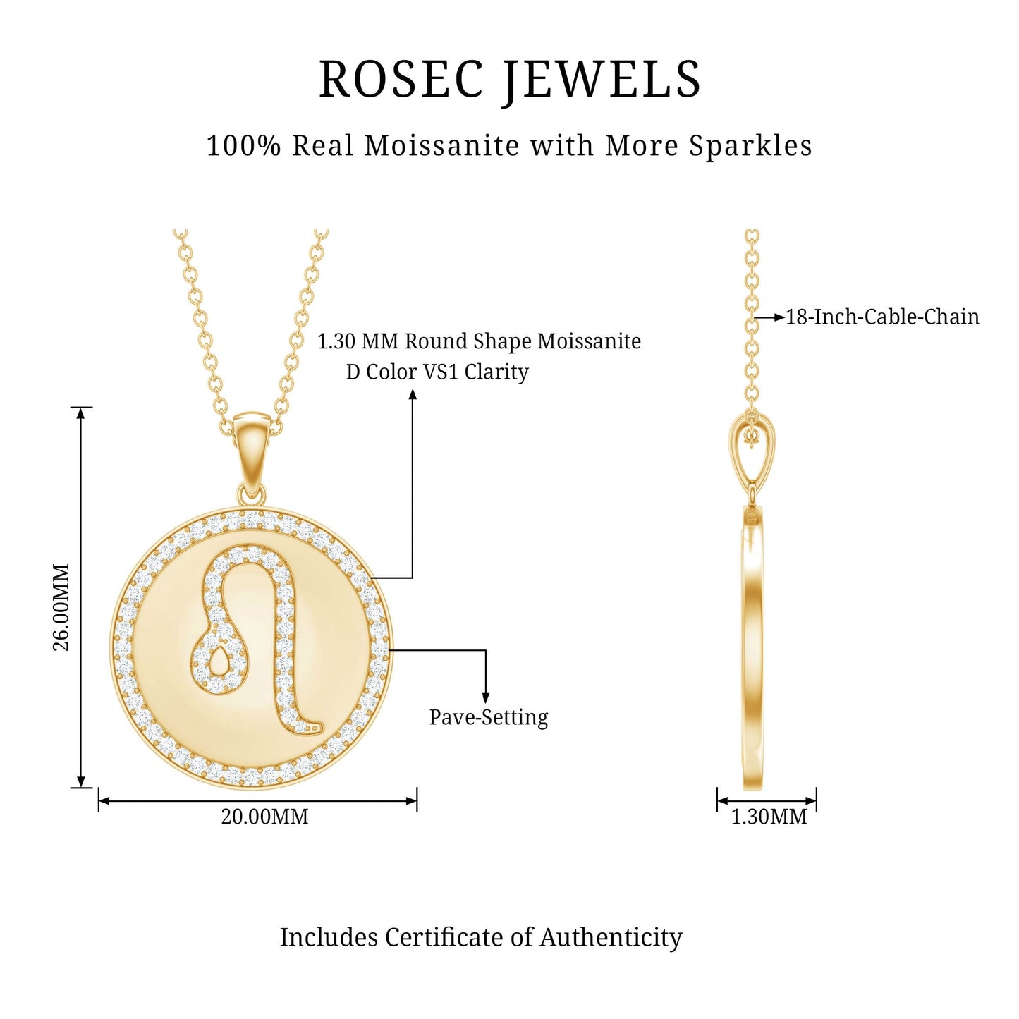Certified Moissanite Zodiac Leo Pendant with Disc
