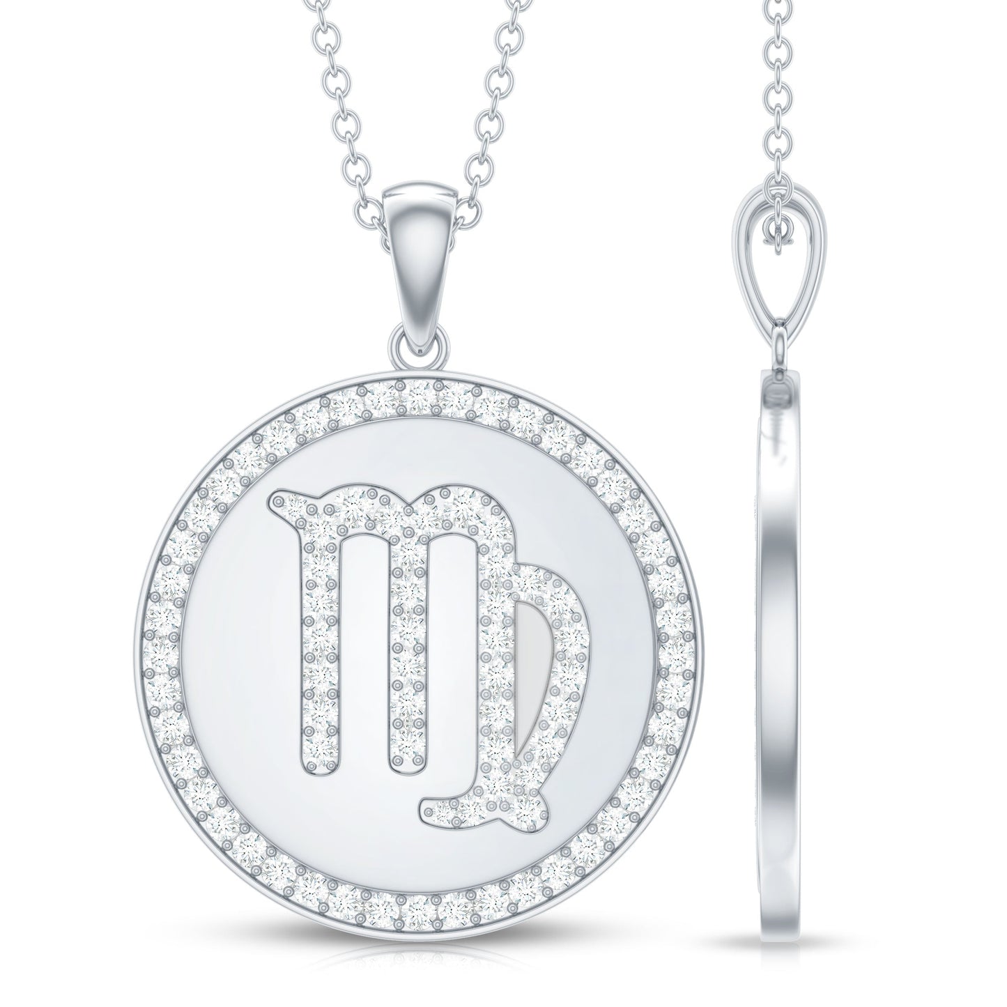 Virgo Zodiac Sign Disc Pendant with Pave Set Moissanite