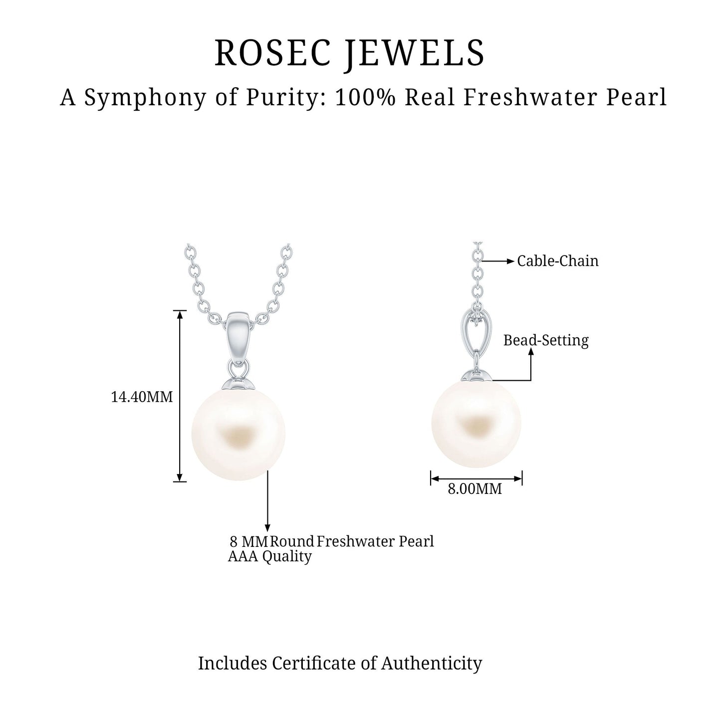 Natural 7.4 Carat Freshwater Pearl Solitaire Drop Necklace With Chain