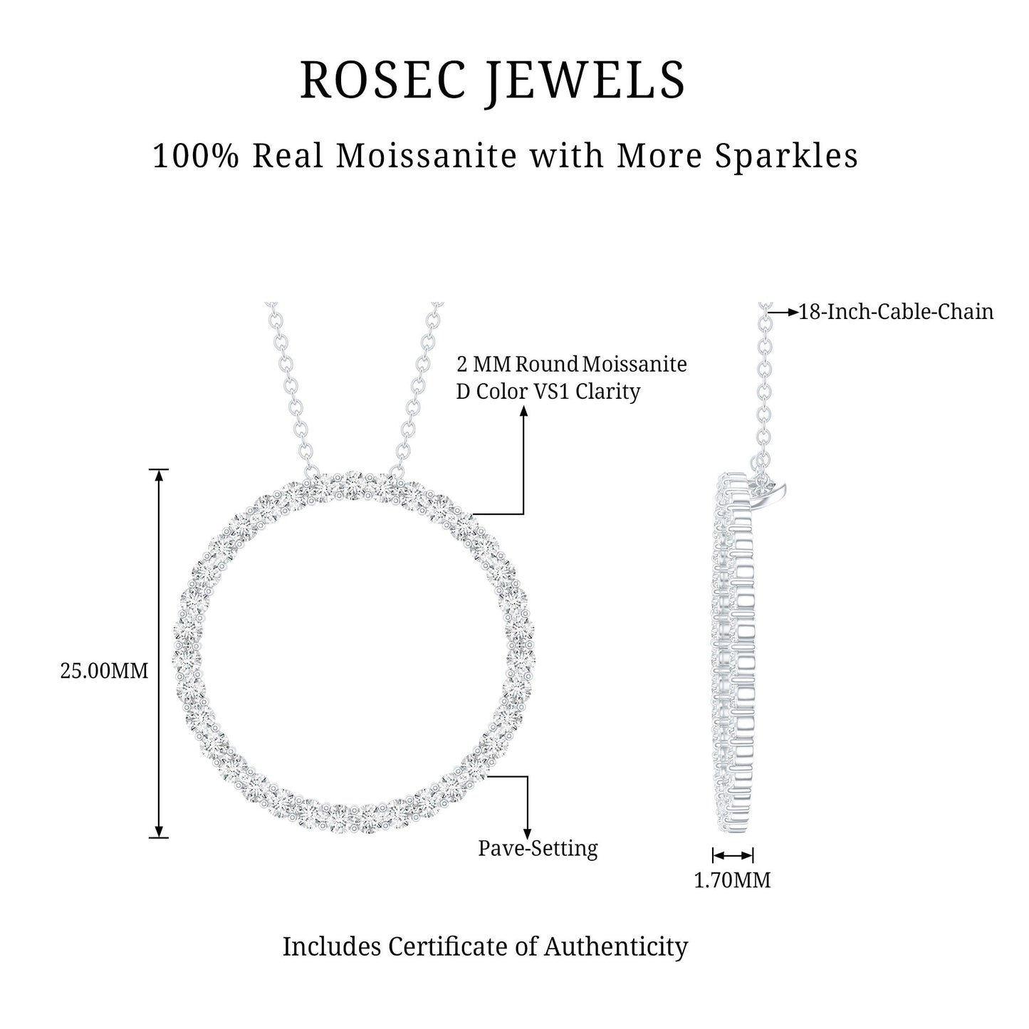 Certified Moissanite Eternity Circle Necklace with Chain